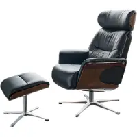 KAWOLA Sessel TOSAR Relaxsessel drehbar Leder schwarz mit Hocker