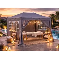 Quick Star Faltpavillon 2 x 3 m Smoky Grau, 4 Easy-Klett Seitenwände (2 Reißverschlüsse, 2 Fenster), Pop Up Pavillon Faltbar, mit Tragetasche