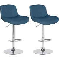CLP 2er Set Barhocker Solon Chrom höhenverstellbar und drehbar mit Rückenlehne blau Material Stoff