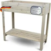 DELUKE Hochbeet Balkon Holz KLEO - Inkl. Vlies & Handschuhe | Pflanzkasten hoch Blumenkasten aus Tannenholz Kräuterbeet Wetterfest, Grauweiß