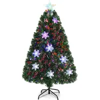 Costway 120cm LED Künstlicher Weihnachtsbaum mit Glasfaser-Farbwechsler und Sternspitze, Tannenbaum 125 PVC Nadeln, Christbaum ideal für Zuhause, Büro, Geschäfte und Hotels, Grün