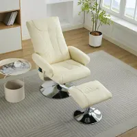 MODFU Polstersessel mit Hocker,Relaxsessel aus PolyurethanStoff mit elektrischer Heizfunktion,360° drehbar mit Liegefunktion und 5-Punkte-Massage,Beige