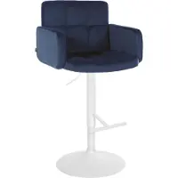 DELUKE Barhocker SUTUN - Samt Blau 60x56x93 cm Weiß | Barstuhl Mit Lehne Drehbar Tresenhocker Tresenstuhl Kneipenhocker Kneipenstuhl
