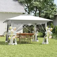 UISEBRT Weiß 4x4 m Pop-Up Pavillon, Faltpavillon Ein-Knopf Schnellaufbau, Doppeldach & Entlüftung, Moskitonetz, wasserdicht & UV-Schutz, mit Seitenteilen, inkl. Tasche