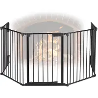 Relaxdays Kaminschutzgitter 5 Elemente, Kamingitter Kinderschutz, Stahl, mit Tür, Kamin Absperrgitter, H: 75 cm, schwarz