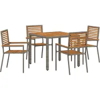 vidaXL Möbel 5-teiliges Garten Essset Graues Poly Rattan Akazie, Stapelbare Gartenstühle mit Kissen 2 Stück Graues Poly Rattan - Gartenstühle 3365437