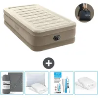 Intex Luftbett - 1 Person - 99 x 191 x 46 cm - Beige - Inklusive Pumpe - Spannbettuch - Küssen - Reperaturset en Kissenschutz