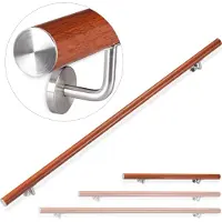 Relaxdays Handlauf Aluminium, rund, Treppengeländer innen, außen, Eiche-Optik, 100 cm, Ø 42mm, mit Wandhalterung, braun