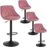 Woltu Barhocker 4er Set, Barstuhl, Gute gepolsterte Sitzfläche aus Samt, Höhenverstellbar, 360° Drehbar, Rosa