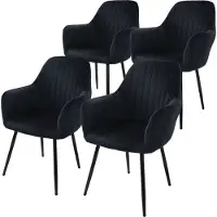 ML-Design 4er Set Esszimmerstuhl mit Rückenlehne, Schwarz, aus Samt