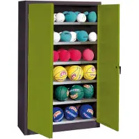 C+P Ballschrank mit Vollblech-Flügeltüren (Typ 3), HxBxT 195x120x40 cm, Clowngrün (RAL 110 80 60), Anthrazit (RAL 7021), Einzelschließung