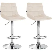 DELUKE Barhocker 2er Set DUBAI - Creme, Samt, Chrom | Barhocker mit Lehne Barstuhl Tresenhocker Tresenstuhl Kneipenhocker Kneipenstuhl