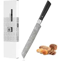 Zayiko Black Edition Brotmesser I 20cm Klinge mit Wellenschliff I dunkler Damast I Pakkaholz