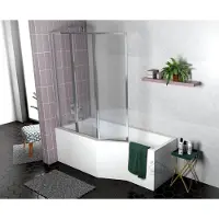ECOLAM Duschbadewanne Set Badewanne + Glasabtrennung Duschwand Eckbadewanne IN-Besco 150x75 LINKS Schürze Ablaufgarnitur Füße Silikon