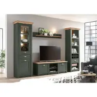Empinio24 Wohnwand 308 cm 4-teilig Grün + Eiche CASTLE Nr. 15 + BELEUCHTUNG