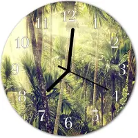 Tulup Glasuhr Wanduhr Küchenuhr Echt-Glas 30fi cm Palmen grün