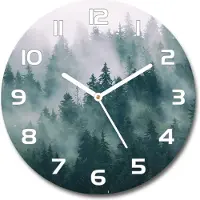 Tulup Wanduhr aus Glas 30fi Glasbild Glasuhr Gehärtetes Glas - weisse-zeiger - Fog over the forest