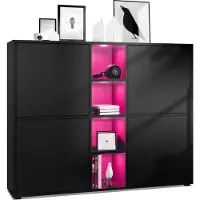 Vladon Highboard Cuba V3, Germany, Schwarz matt/Schwarz matt inkl. LED - Moderne Anrichte mit 12 Fächern (130,5 x 105,5 x 35,5 cm)
