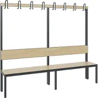 C+P Garderobenbank Basic Plus, 1-seitig, Rückenlehne, ohne Schuhrost, Fußgestell schwarzgrau RAL 7021, B 1960 mm, Dekor Eiche Ser.