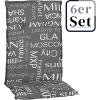 Green Spirit 6er Set Hochlehner Auflage Bellona, Motiv - Uni mit Weltstädtenamen, grau, 118x50x6cm