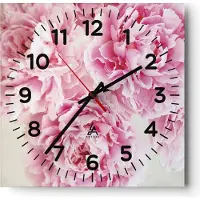 ARTTOR Wanduhr - Quadrat - Glasuhr - Pfingstrosen Blumenstrauß Blumen - 40x40cm - Schleichendes Uhrwerk - Lautlos - zum Aufhängen bereit - Dekoration Modern - Wanddekoration aus Glas - C4AC40x40-4961