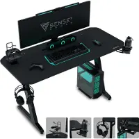 Sense7 Nomad Basic Gaming Tisch Schreibtisch 120x60 cm Computertisch PC Tisch Gamer Desk Zocker Tisch Carbon-Optik Kopfhörerhalter Kabelmanagement