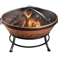 Teamson Home Große 86 cm Runde Holzbefeuerte Feuerstelle, Draussen-Gartenmöbel, Kaminofen, Feuerstellenheizung, Holzofen-Feuerschale mit Deckel und Schürhaken