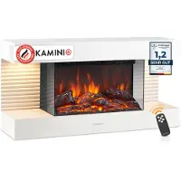 KAMINIO Elektrokamin LIZ - Elektrischer Wandkamin mit Heizung, 3D-Flammeneffekt, LED-Ambientelicht, Fernbedienung - Weiß