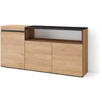 Skraut Home Sideboard, Highboard, 150x35x75cm, 3 Türen, Wohnzimmer, Küche, Eiche Schwarz