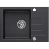 Quadron Spülbecken Spüle Küche Granit | Größe 44 x 60 x 18,5 cm, Schwarz & Stahl | JOHNNY 116 Granitspüle Einzelbecken-Spüle | Einbauspüle mit Hahnloch | Einbeckenspüle Küchenspüle