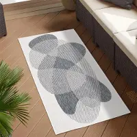 Carpet City Teppich Outdoor Wetterfest - Grau, Creme - Wendeteppich - 80x150 cm - Abstraktes Geo-Muster