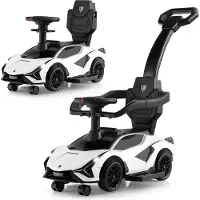 Costway Lizenziertes 3-in-1 Lamborghini-Fahrzeug mit abnehmbaren Geländern, Schiebegriff, Musik, Scheinwerfern, verstecktem Stauraum Weiß