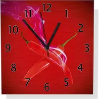 Wallario Design Wanduhr Rauchende Chili-Schoten im Duo vor rotem Hintergrund aus Aluverbund, Größe 30 x 30 cm