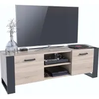 Matkam TV-Kommode ALBA Loft, H50xB150xT43,6 cm, EIN offenes Regalfach in der Mitte, Links und rechts Fächer mit Türen, konische Beine (Sonoma Eiche)