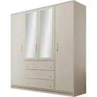 Mirjan 24 Drehtürenschrank Retro Lux D4 mit 4 Drehtüren und 3 Schubladen, Aluminiumgriffe in der Farbe Gold, Frontspiegel (Farbe: Cashmere)