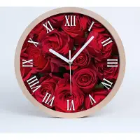 Tulup Holzuhr 30fi cm wanduhr - weiße Spitzen - rote Rosen