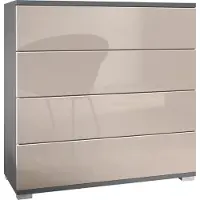 Vladon Kommode Pavos V3, Sideboard mit 4 Schubladen Anthrazit matt/Sandgrau Hochglanz (76 x 76 x 35 cm)