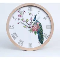 Tulup Holzuhr 25fi cm wanduhr - weiße Spitzen - Pfau und Blumen