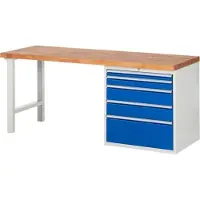 RAU Werkbank mit 5 XL Schubladen - Teilauszug - 60:1 / 90:1 / 150:2 / 270:1 - 840 x 2.000 x 700 mm (HxBxT) - Traglast 1.000 kg - Buche