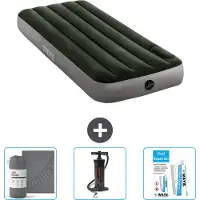Intex Luftbett - 1 Person - 76 x 191 x 25 cm - Grün - Spannbettuch - Pumpe en Reperaturset