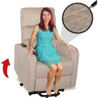 Mendler Fernsehsessel MCW-K62, Sessel Relaxsessel TV-Sessel, Liegefunktion Aufstehhilfe elektrisch, Metall Chenille creme