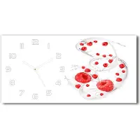 Tulup Wanduhr aus Glas – 60x30 cm - Glasbild - Glasuhr - Gehärtetes Glas - weisse-zeiger - Himbeeren mit Milch