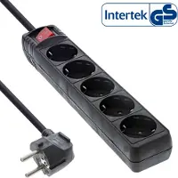 InLine Steckdosenleiste, 5-fach Schutzkontakt, schwarz, 1,5m, 1,5 m, Drinnen, Typ F, Abgewinkelt, 1,5 mm², Schwarz