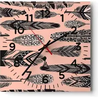 ARTTOR Wanduhr - Quadrat - Glasuhr - Grafik Feder - 40x40cm - Schleichendes Uhrwerk - Lautlos - zum Aufhängen bereit - Dekoration Modern - Wanddekoration aus Glas - C4AC40x40-3786