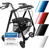 Bescomedical Leichter Indoor Rollator IR10+ Schwarz - Wohnungsrollator schmal & faltbar - inkl. Rückengurt, Netztasche & Tablett - MOBILITY PLUS+