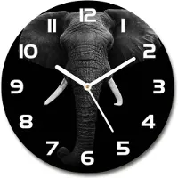 Tulup Wanduhr aus Glas 30fi Glasbild Glasuhr Gehärtetes Glas - weisse-zeiger - African elephant