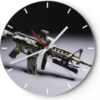ARTTOR Wanduhr - Rund - Glasuhr - Armee Gewehr - 30x30cm - Schleichendes Uhrwerk - Lautlos - zum Aufhängen bereit - Dekoration Modern - Wanddekoration aus Glas - C3AR30x30-3768