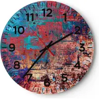 ARTTOR Wanduhr - Rund - Glasuhr - Graffiti modern - 30x30cm - Schleichendes Uhrwerk - Lautlos - zum Aufhängen bereit - Dekoration Modern - Wanddekoration aus Glas - C4AR30x30-3648