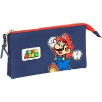 Big Buy Cooking Dreifaches Mehrzweck-Etui Super Mario World Marineblau 22 x 12 x 3 cm