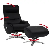 Mendler Relaxsessel mit Hocker MCW-K98, Fernsehsessel Sessel, Liegefunktion drehbar, Metall Echtleder/Kunstleder schwarz